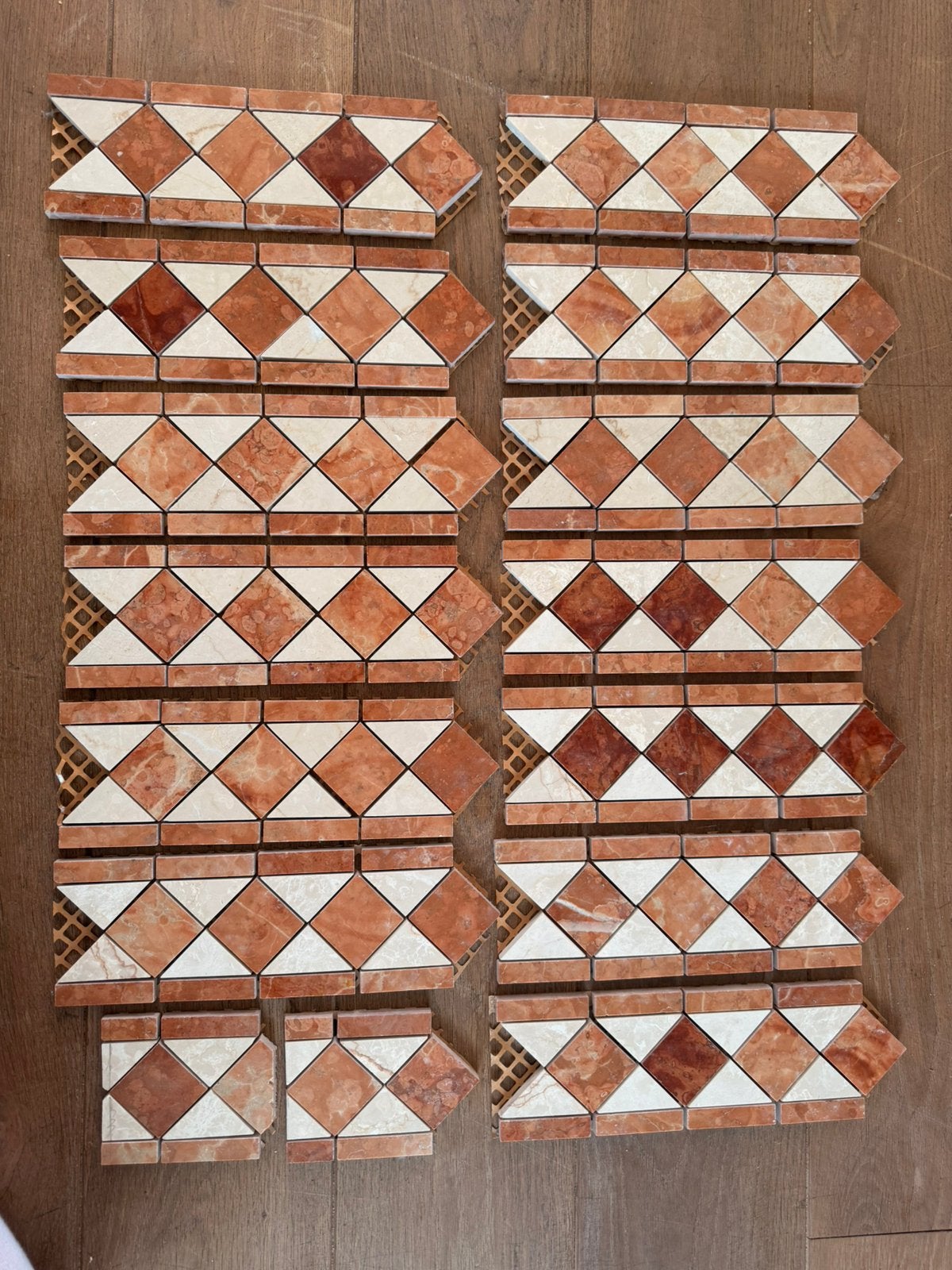 Marmeren mosaïek border tegels / listello – 14 stuks, Doe-het-zelf en Verbouw, Ophalen, Wandtegels, Nieuw, Minder dan 20 cm