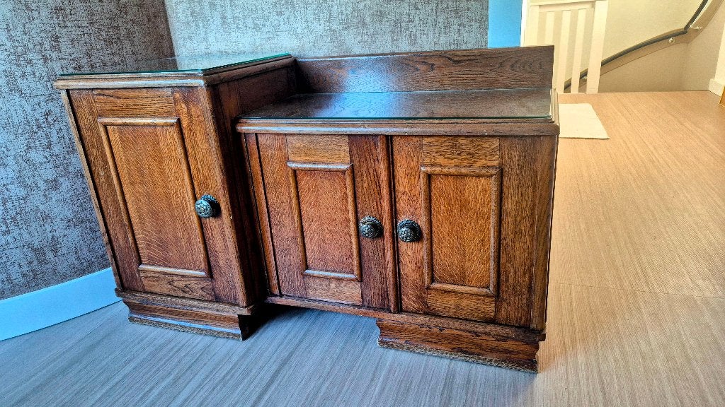 Vintage Eiken Dressoir, Ophalen, 100 tot 150 cm, Eikenhout, 25 tot 50 cm
