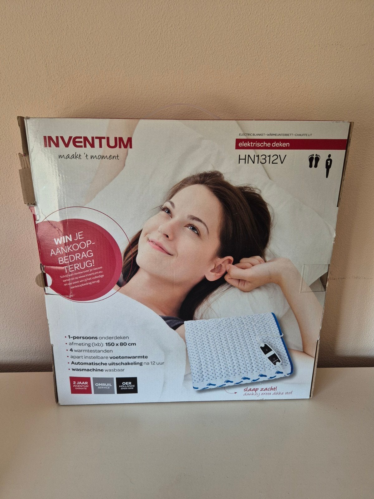 Inventum HN1312V Elektrische Deken - 1-persoons onderdeken, Eenpersoons, Wit, Katoen, Ophalen of Verzenden