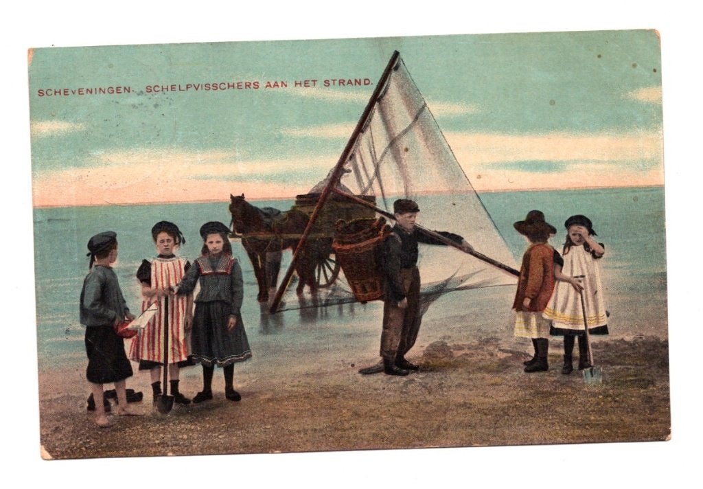Oude Ansichtkaart Scheveningen Schelpvisschers Gelopen 1914, Ophalen of Verzenden, Voor 1920, Gelopen, Zuid-Holland