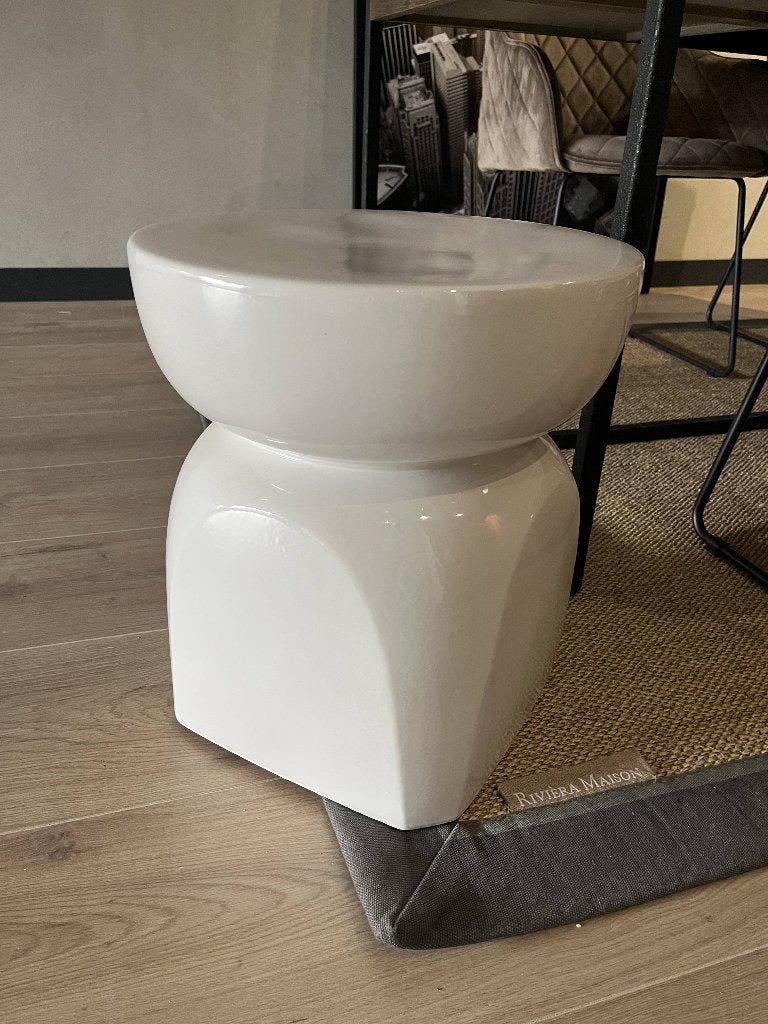 Rivièra Maison Bijzettafel Porto Wit 37CM 555350 NIEUW! 12X, Minder dan 45 cm, Minder dan 55 cm, Rond, Nieuw
