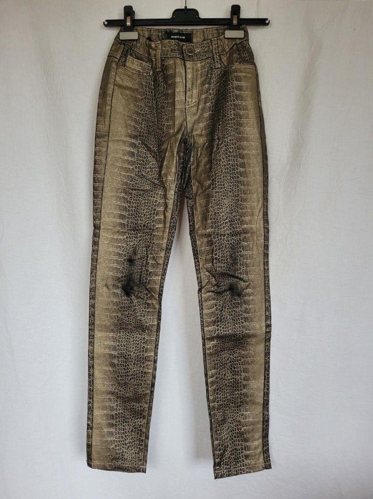Stoere goudkleurige broek slangenprint mt 164 Geisha Jeans, Broek, ., Ophalen of Verzenden, Zo goed als nieuw
