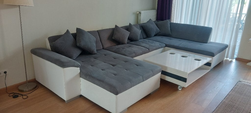 Als Nieuw U-shaped Bank met gratis tafel, Ophalen, 75 tot 100 cm, Zo goed als nieuw, Stof