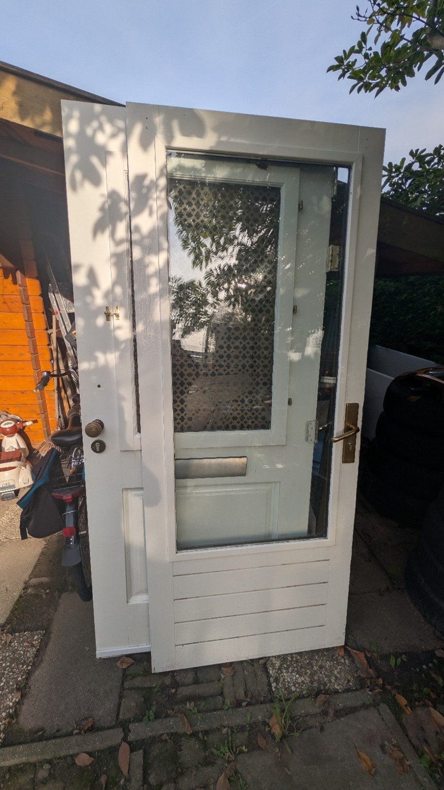 Hardhouten tuindeur dubbelglas., Ophalen, Gebruikt, 80 tot 100 cm, Buitendeur