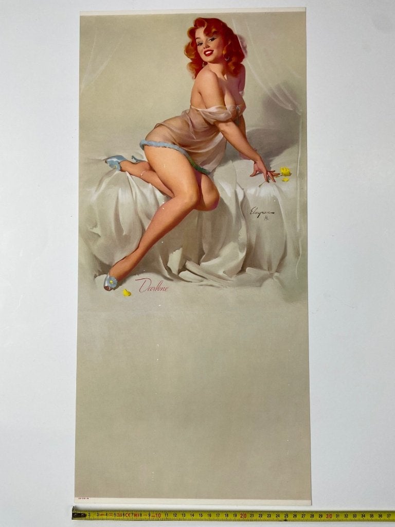 poster (kalenderblad) pin up 1950 Gil Elvgren, Ophalen of Verzenden, Gebruikt, A1 t/m A3, Overige onderwerpen