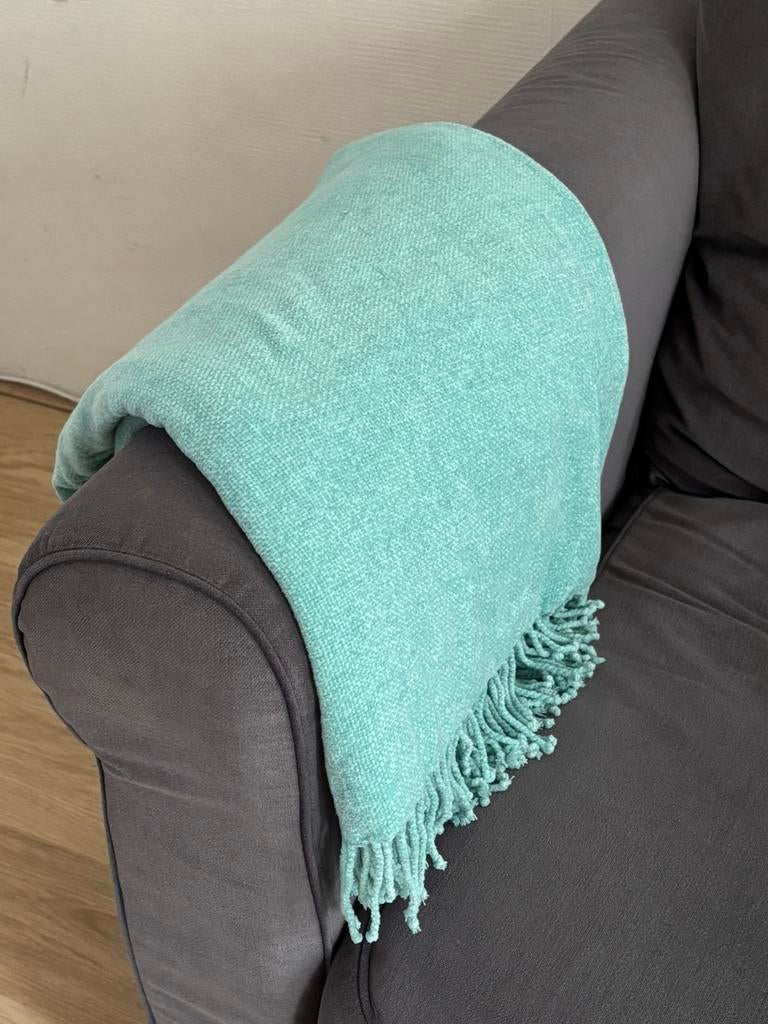 IKEA mint/aqua plaid met franjes, Ophalen of Verzenden, Gebruikt