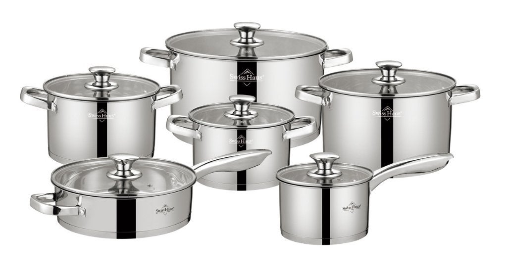 Pannenset RVS 12delig Premium PFAS vrij Swiss Haus, Verzenden, Nieuw, Pannenset, Rvs