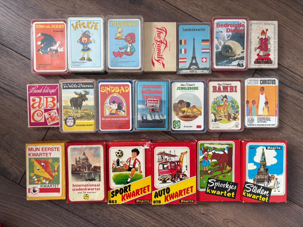22 Kwartetspellen uit de jaren 70 en 80, Hobby en Vrije tijd, Gezelschapsspellen | Kaartspellen, Gebruikt, Ophalen of Verzenden