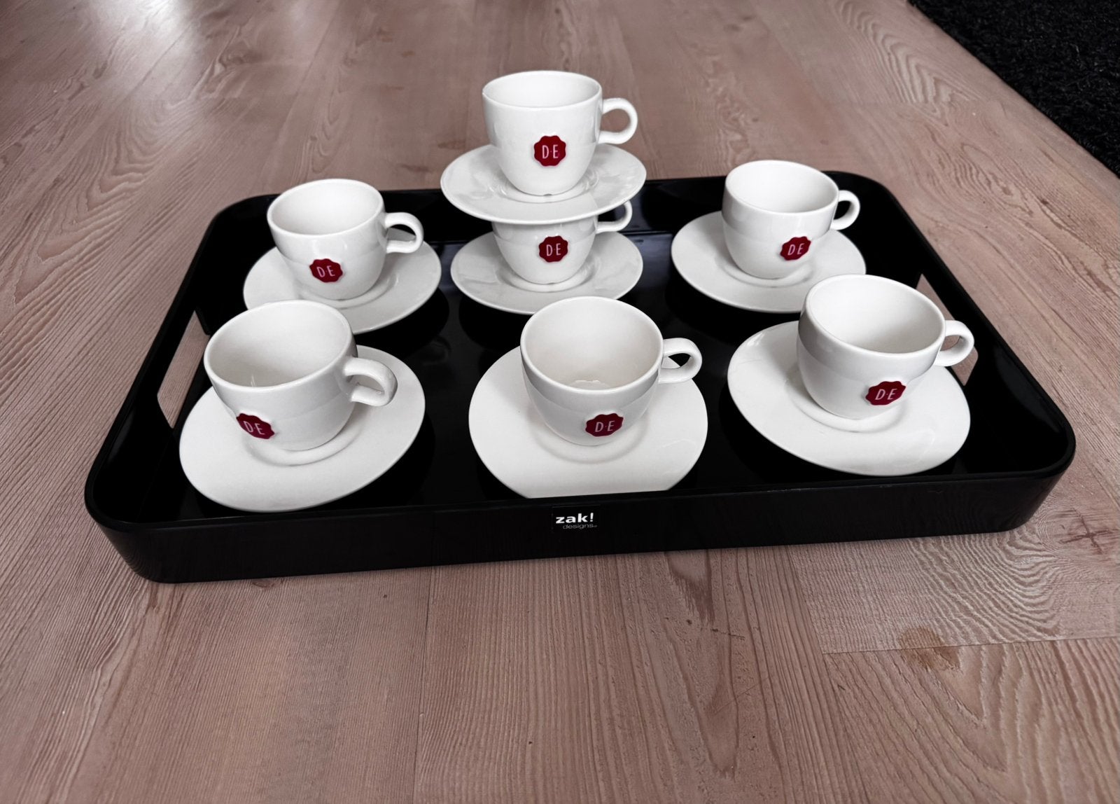 Set van 7 Douwe Egberts koffiekopjes én dienblad, Huis en Inrichting, Keuken | Servies, Ophalen, Porselein, Overige stijlen, Kop(pen) en/of Schotel(s)