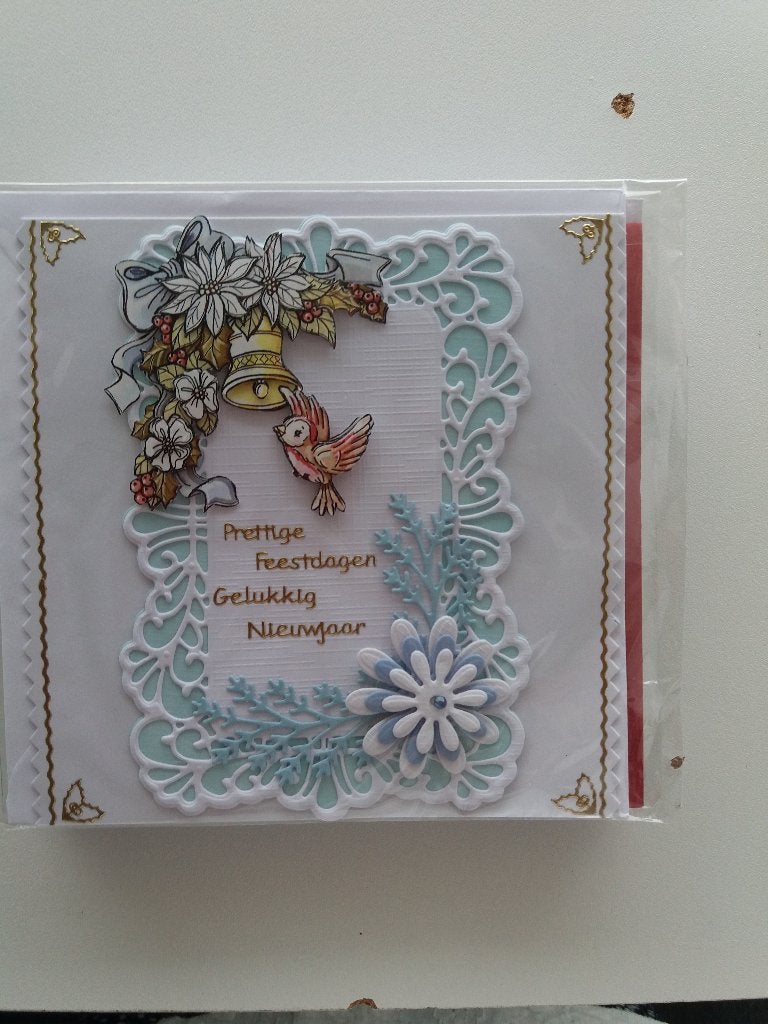 3D kerstkaartje met klok en vogeltje no. 74, Hobby en Vrije tijd, Kaarten | Zelfgemaakt, Ophalen of Verzenden, Nieuw, Kerst