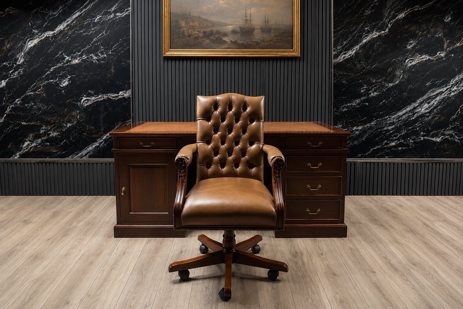 Chesterfield Lederen Bureau + Bureaustoel!!!, Ophalen of Verzenden