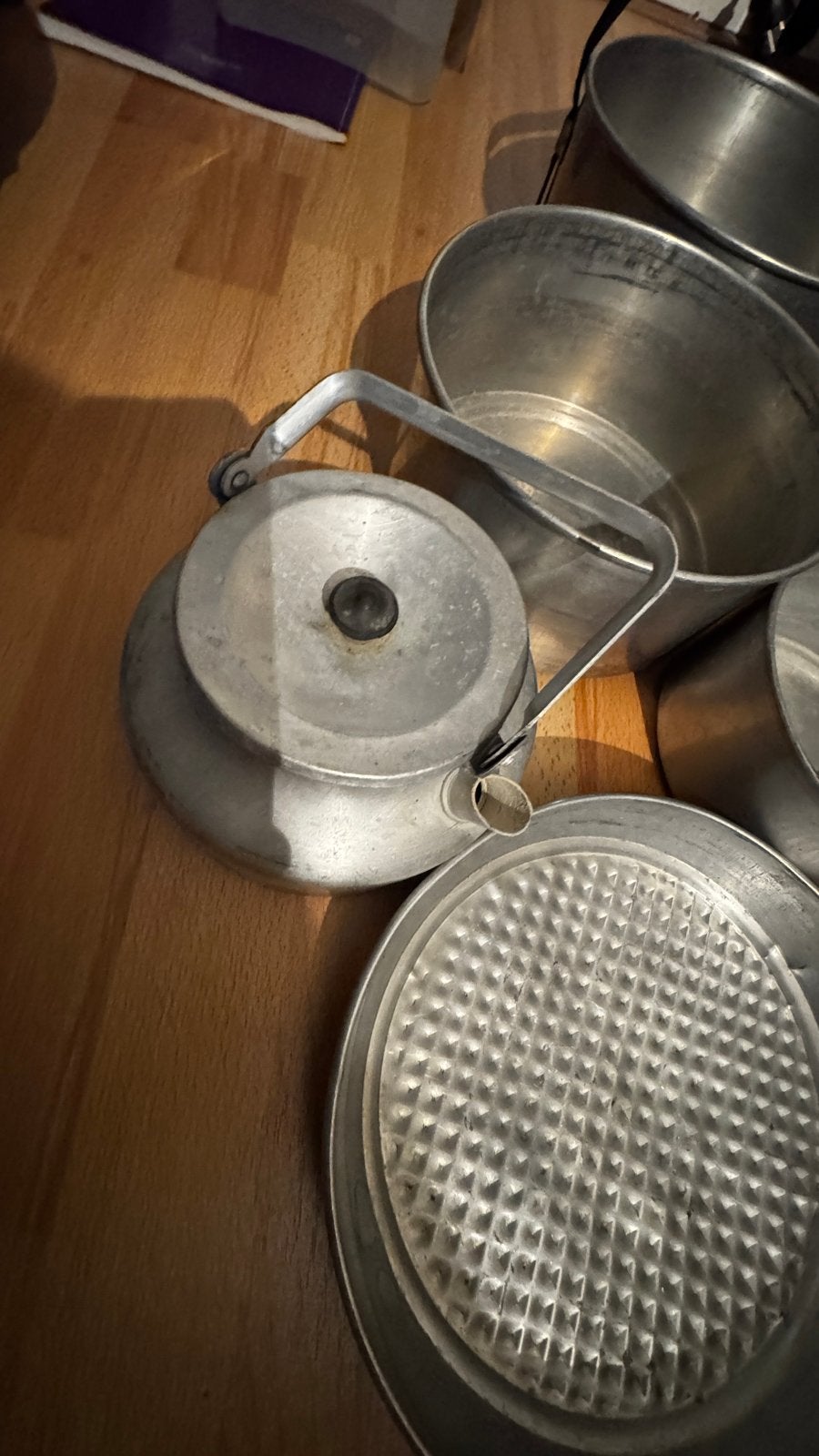 Vintage Aluminium Kampeer Kookset met Ketel en Pannen, Ophalen of Verzenden, Gebruikt