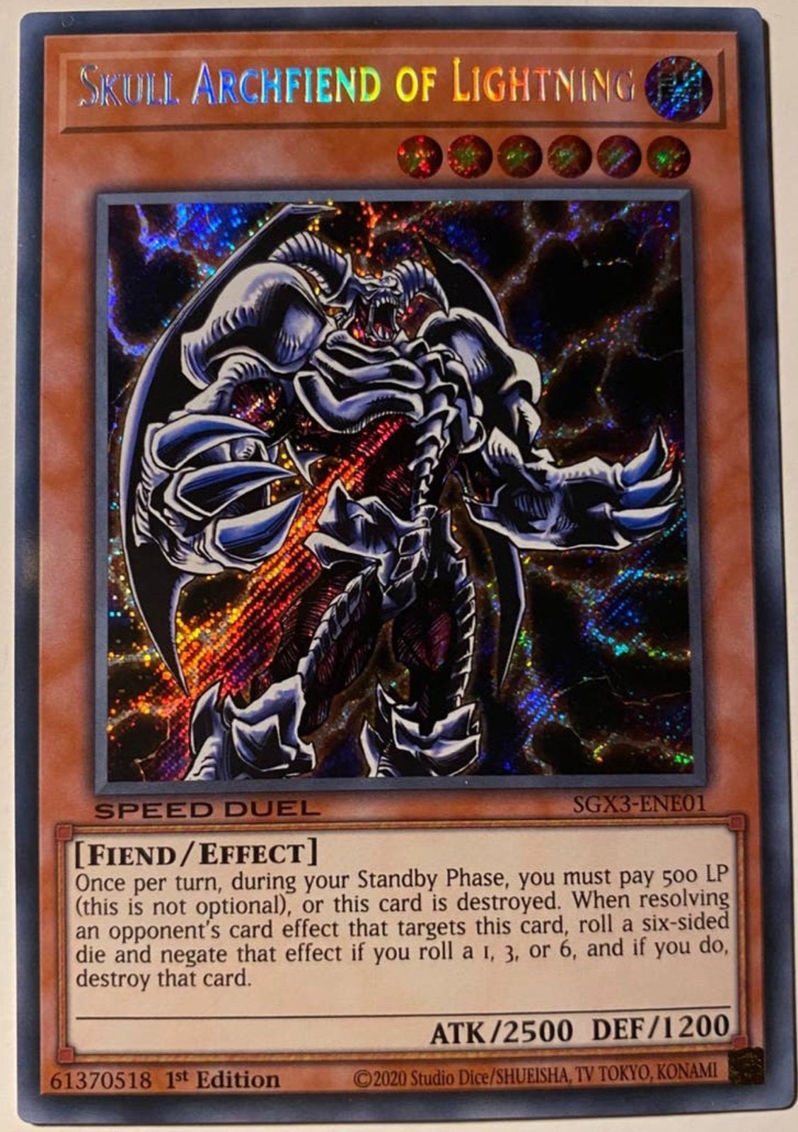 Yu-Gi-Oh! Skull Archfiend of Lightning SGX3 1st Edition !, Ophalen of Verzenden, Zo goed als nieuw, Losse kaart, Foil