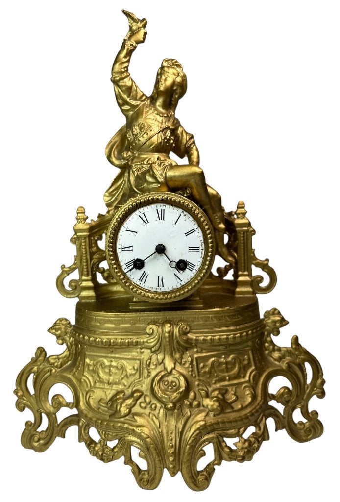Antieke Franse pendule  - eind 19e eeuws - verguld # 251, Antiek en Kunst, Antiek | Klokken, Ophalen of Verzenden