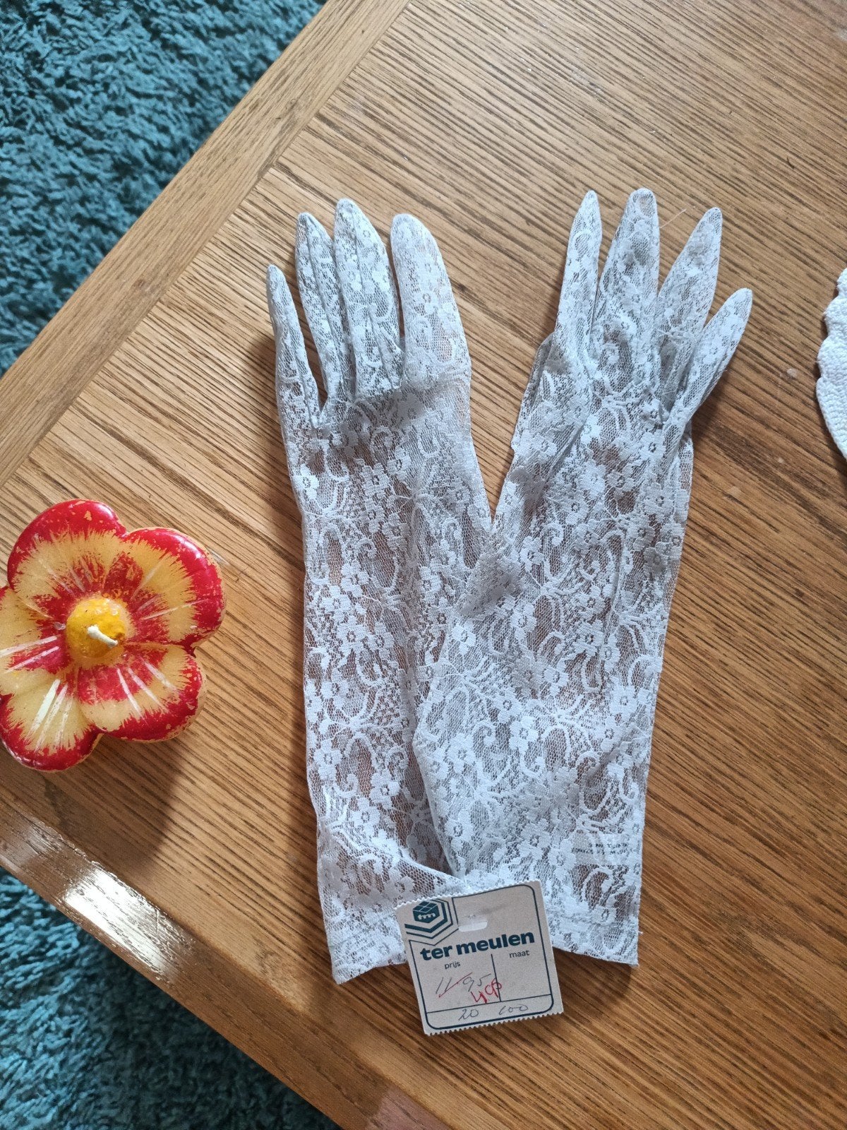 Elegante licht grijze kanten handschoenen - Ter Meulen, Ter Meulen, Ophalen of Verzenden, Nieuw