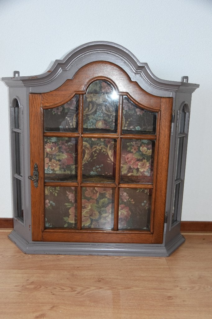 Mooi oud vitrinekastje hangkast wandkast vitrinekast, Ophalen, Met deur(en), 50 tot 100 cm, Minder dan 100 cm