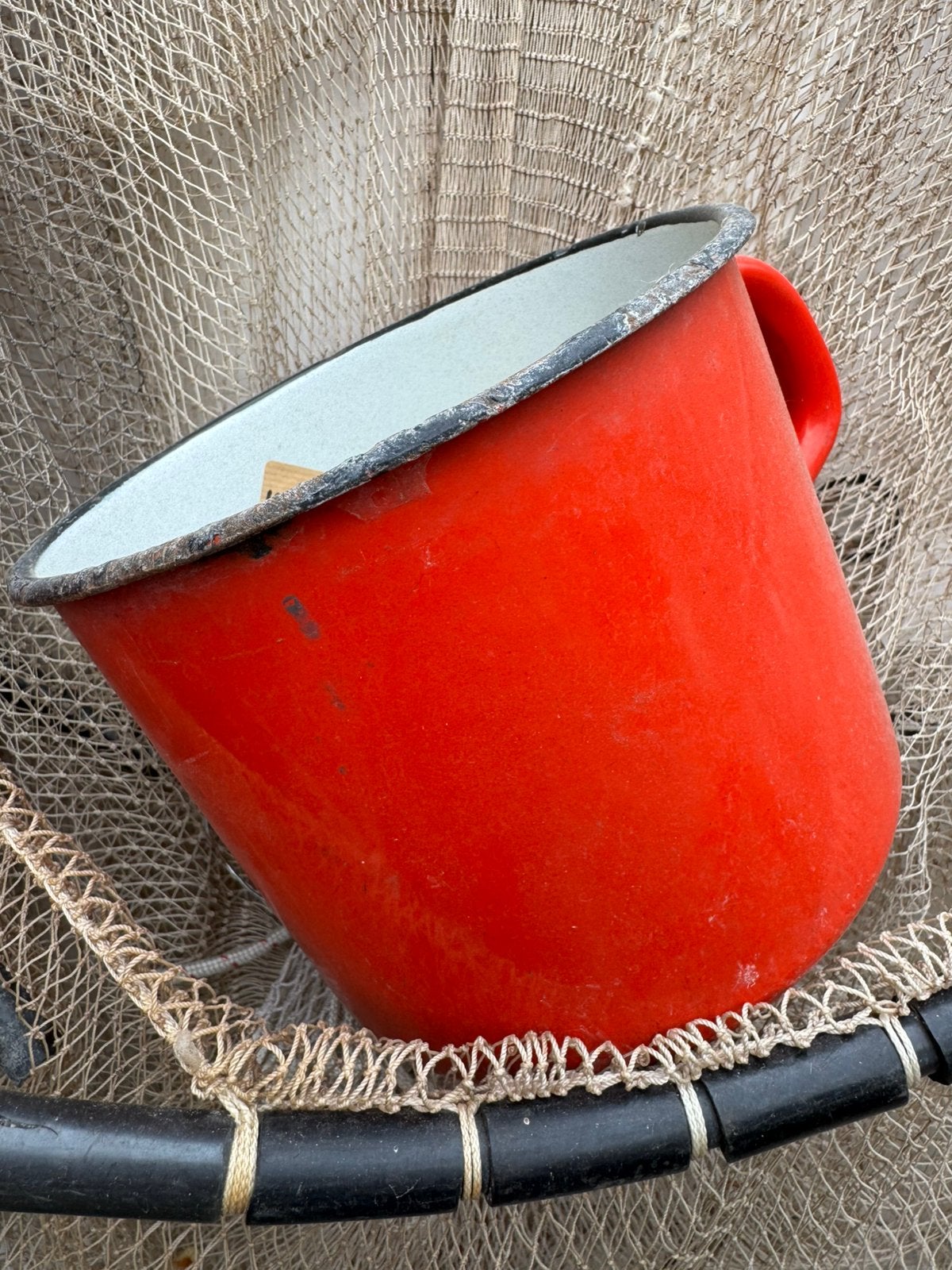 Vintage geëmailleerde rode kan/pan/beker, Ophalen