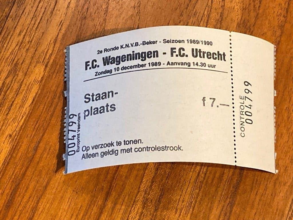 Ticket FC Wageningen - FC Utrecht 10 dec 1989 KNVB beker, Ophalen of Verzenden, Zo goed als nieuw, F.C. Utrecht, Overige typen