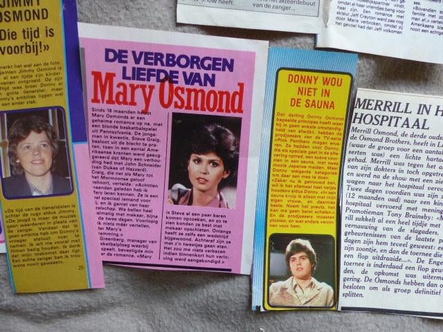 knipsel Osmonds Donny Marie Jimmy Osmond jaren 70 80, Ophalen of Verzenden, Gebruikt, Foto of Kaart