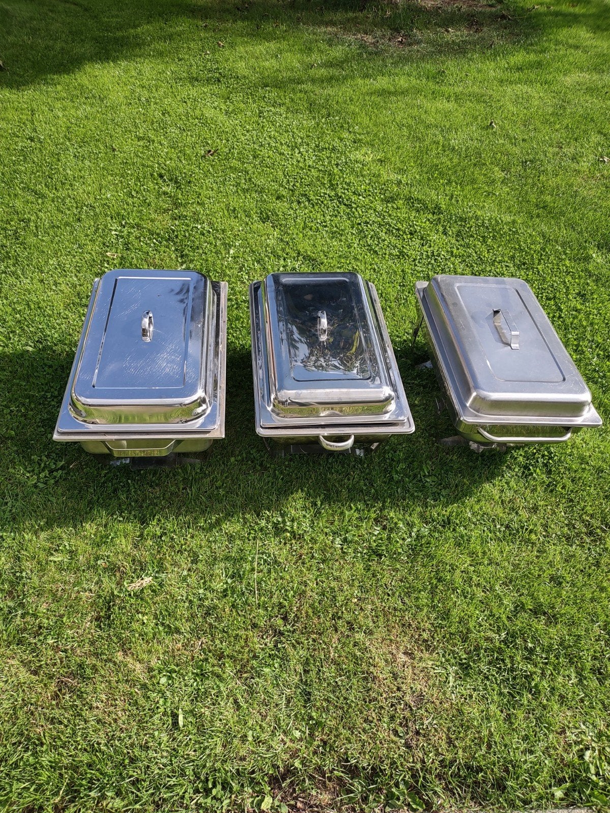 3  chafing dishes met binnenbakken, Ophalen, Gebruikt