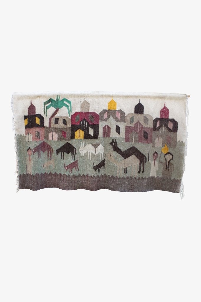 Egyptisch wollen vintage wandkleed met herdersdorp, Ophalen, Gebruikt, Oosters, 157 cm