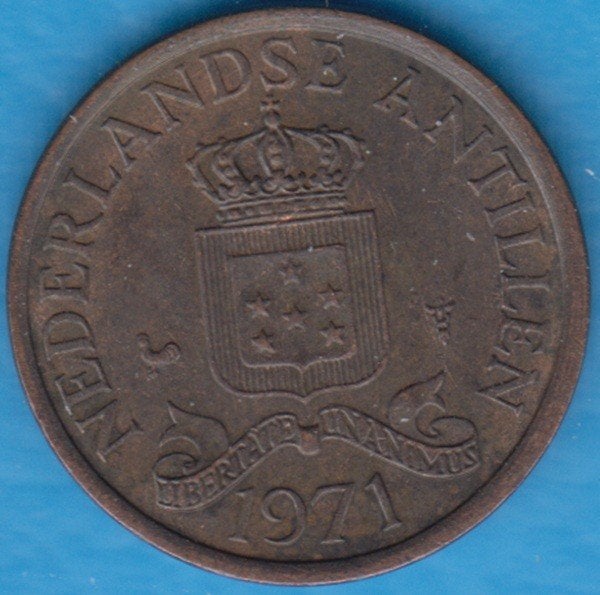Nederlandse Antillen 1 cent 1971, Scho. 1536 in munthouder, Ophalen of Verzenden, Koningin Juliana, 1 cent, Losse munt