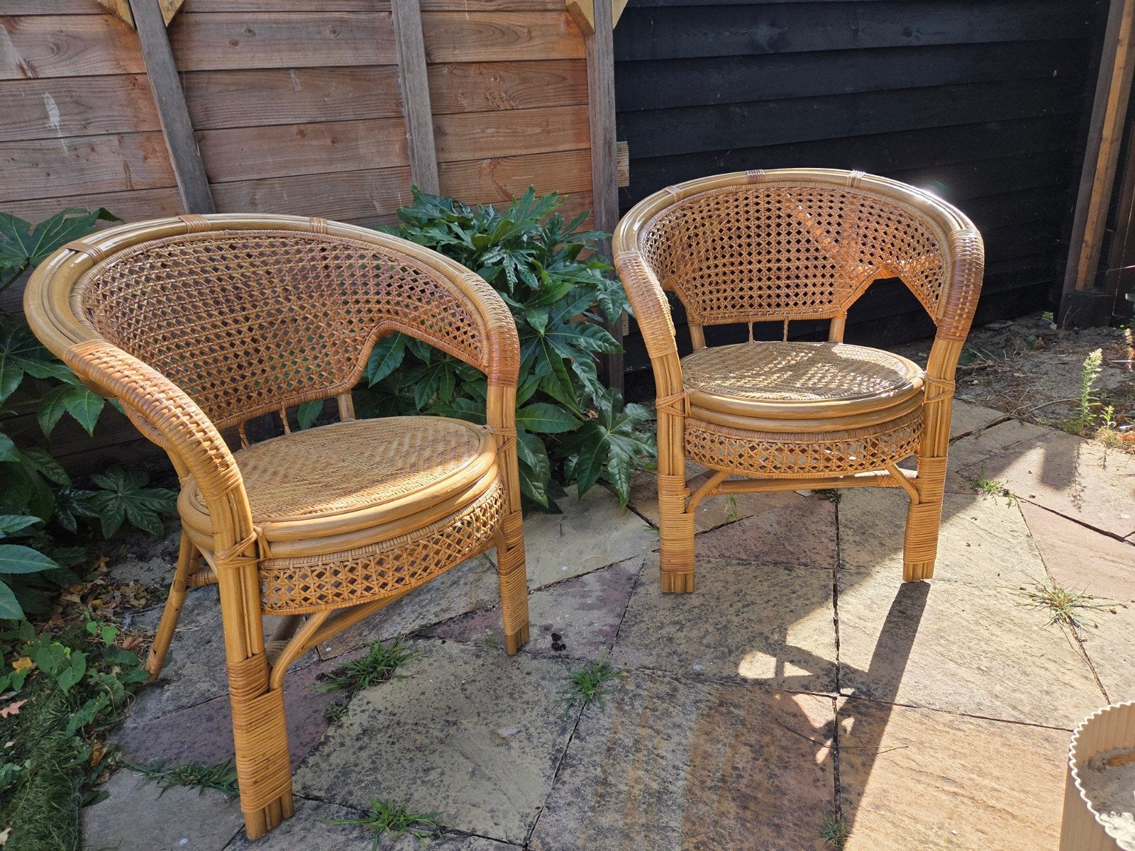 Vintage bohemian rotan fauteuils – set van 2  perfecte staat, Ophalen, Zo goed als nieuw, 75 tot 100 cm, 50 tot 75 cm
