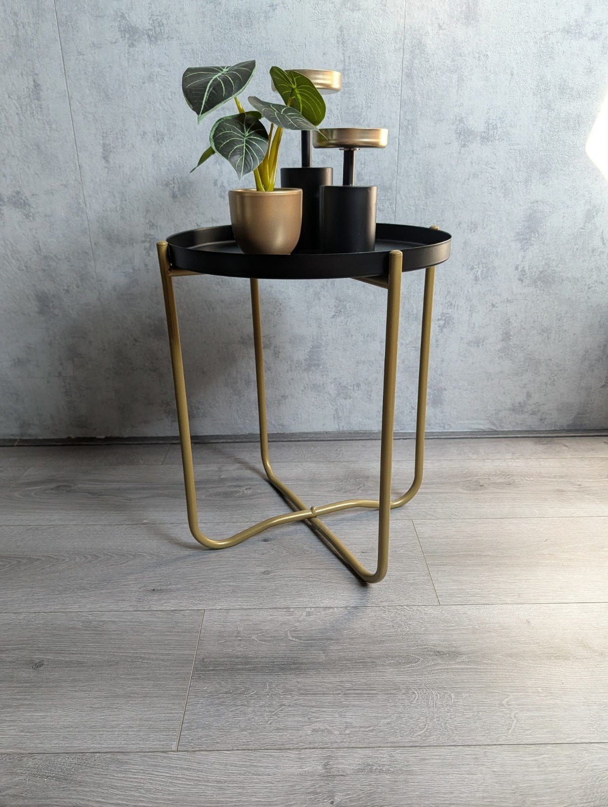 Bijzettafel -  planten tafel - meubel - zwart met goud, Ophalen, Zo goed als nieuw, Hout