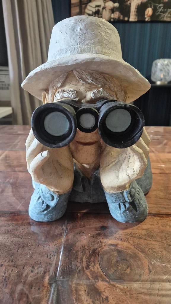 Beeld man met verrekijker en vogel, Ophalen of Verzenden, Dier