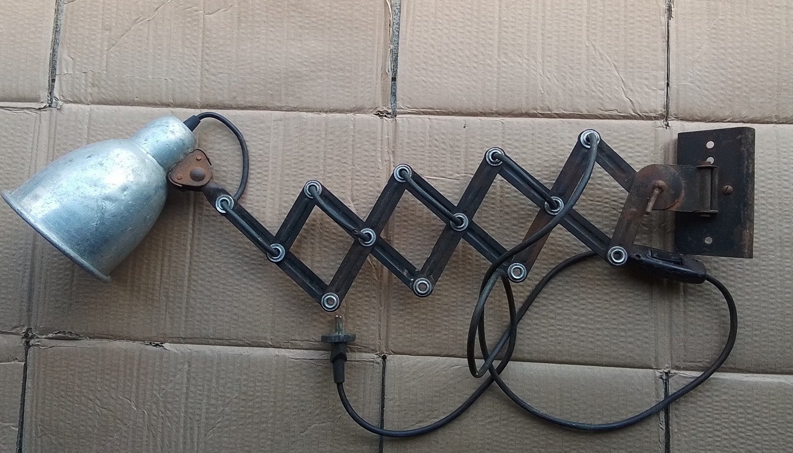 Vintage originele industriële schaarlamp - wandlamp, Ophalen of Verzenden