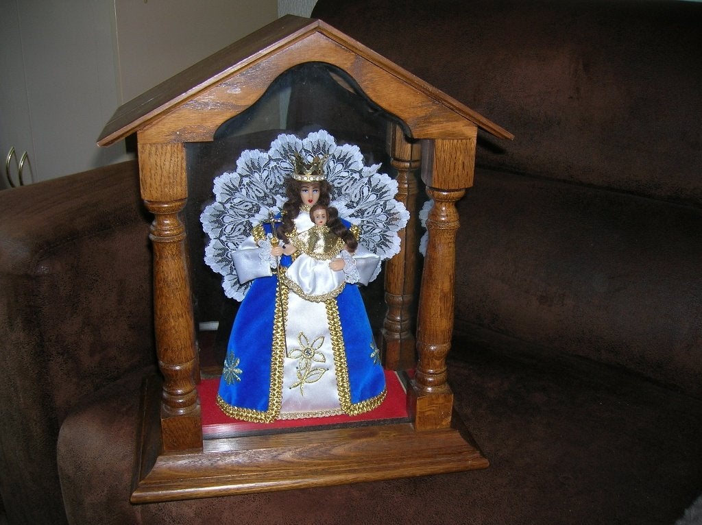 houten kapel vitrine 4 glazen ruitjes  / 40 cm. hoog, Ophalen of Verzenden
