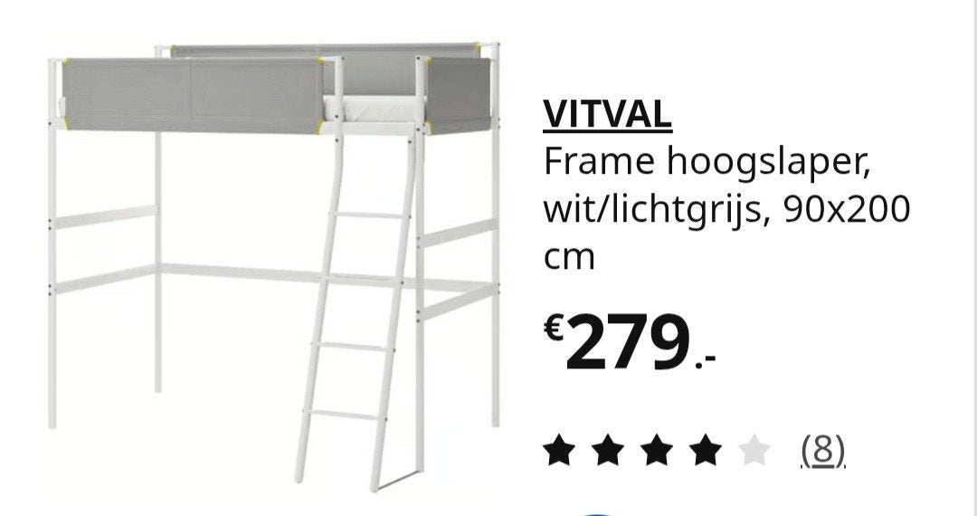 IKEA VITVAL Hoogslaper wit 90x200 cm, Ophalen, Eenpersoons, 200 cm, 90 cm