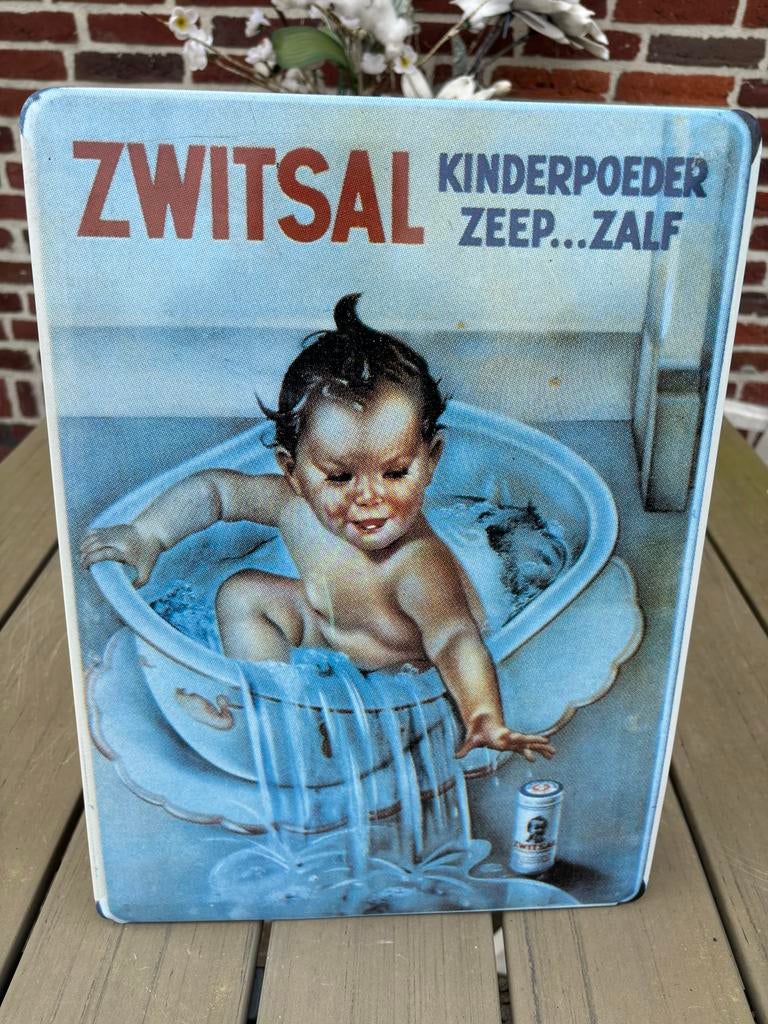 Vintage Zwitsal Reclamebord - Kinderpoeder Zeep Zalf, Verzamelen, Ophalen of Verzenden, Gebruikt, Reclamebord
