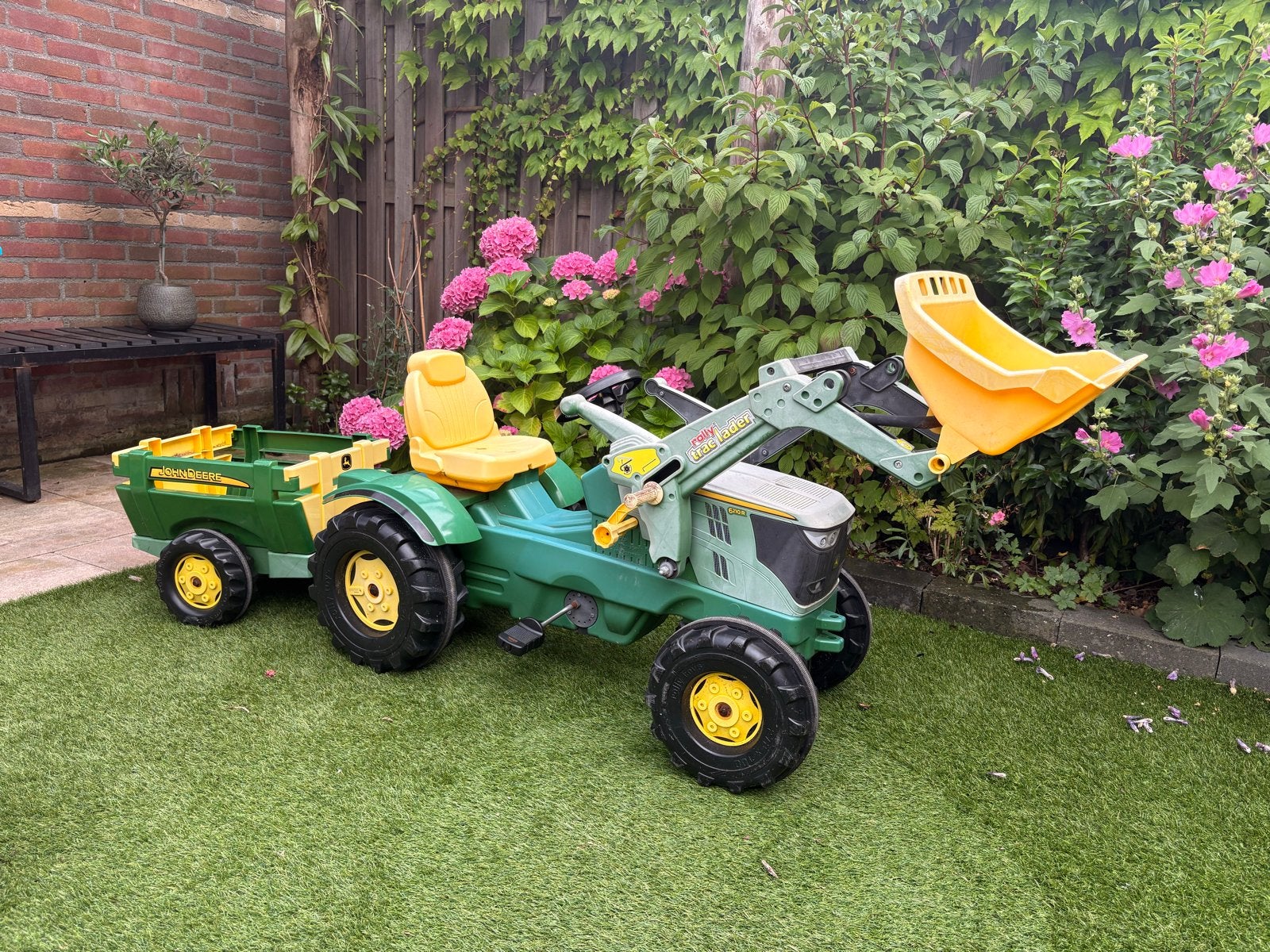 John Deere Speelgoed Graafmachine met Aanhanger en Kiepbak, Ophalen, Gebruikt