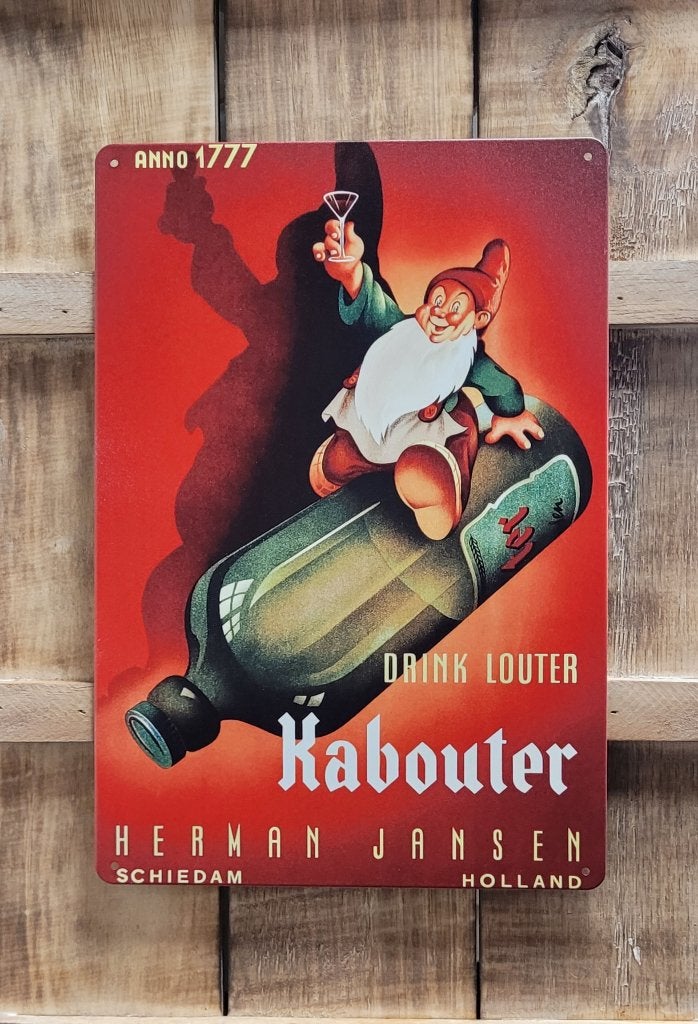 Louter Kabouter Fles jenever reclamebord van metaal wandbord, Verzamelen, Reclamebord, Info@deconoord.nl, Nieuw, Ophalen of Verzenden