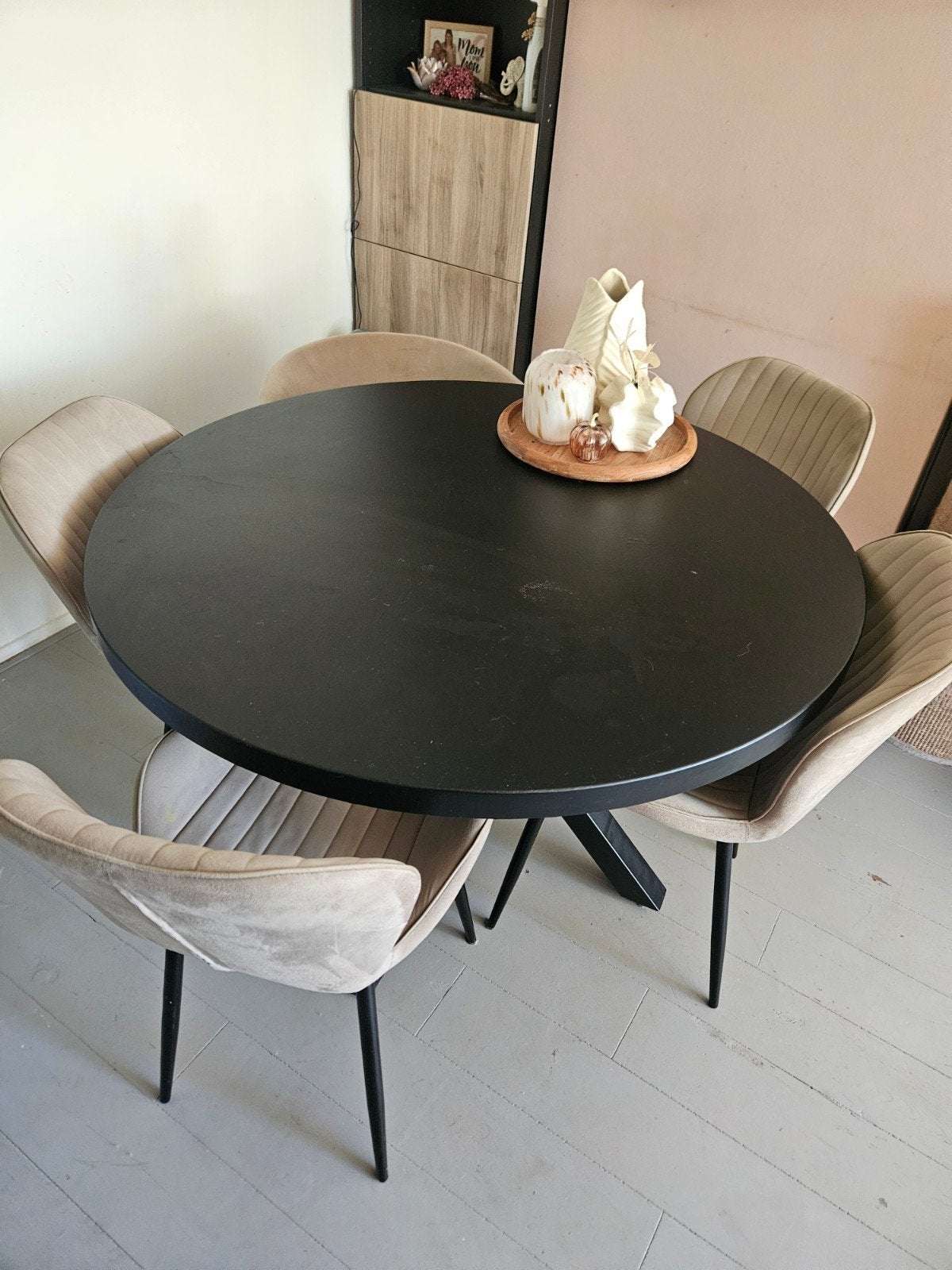 Ronde eettafel met spinpoot - Zwart, Overige houtsoorten, Gebruikt, Rond, Ophalen of Verzenden