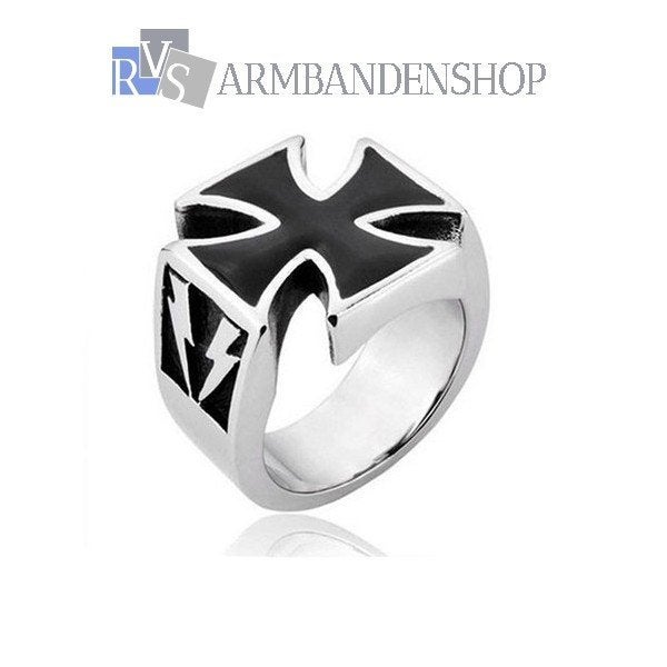 Rvs biker gothic cross kruis ring heren ringen RVS zilver, 20 of groter, Verzenden, Heer, Nieuw