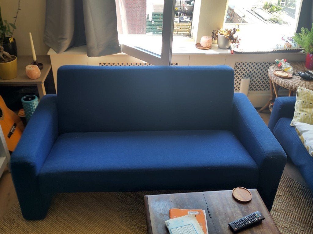 Set van 2 Gelderland banken, Jan des Bouvrie, blauw, Huis en Inrichting, Ophalen, Gebruikt, Hout, 75 tot 100 cm