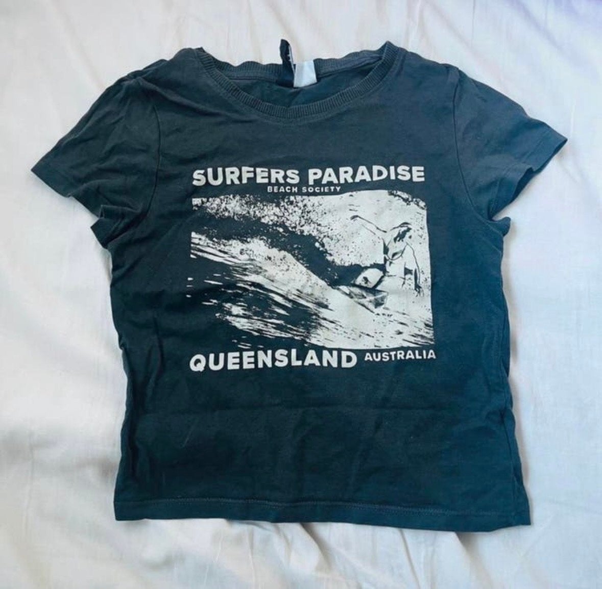 Zwart katoenen T-shirt met 'Surfers Paradise' print, maat XS, Kleding | Dames, Zwart, Ophalen of Verzenden, Korte mouw, Maat 34 (XS) of kleiner