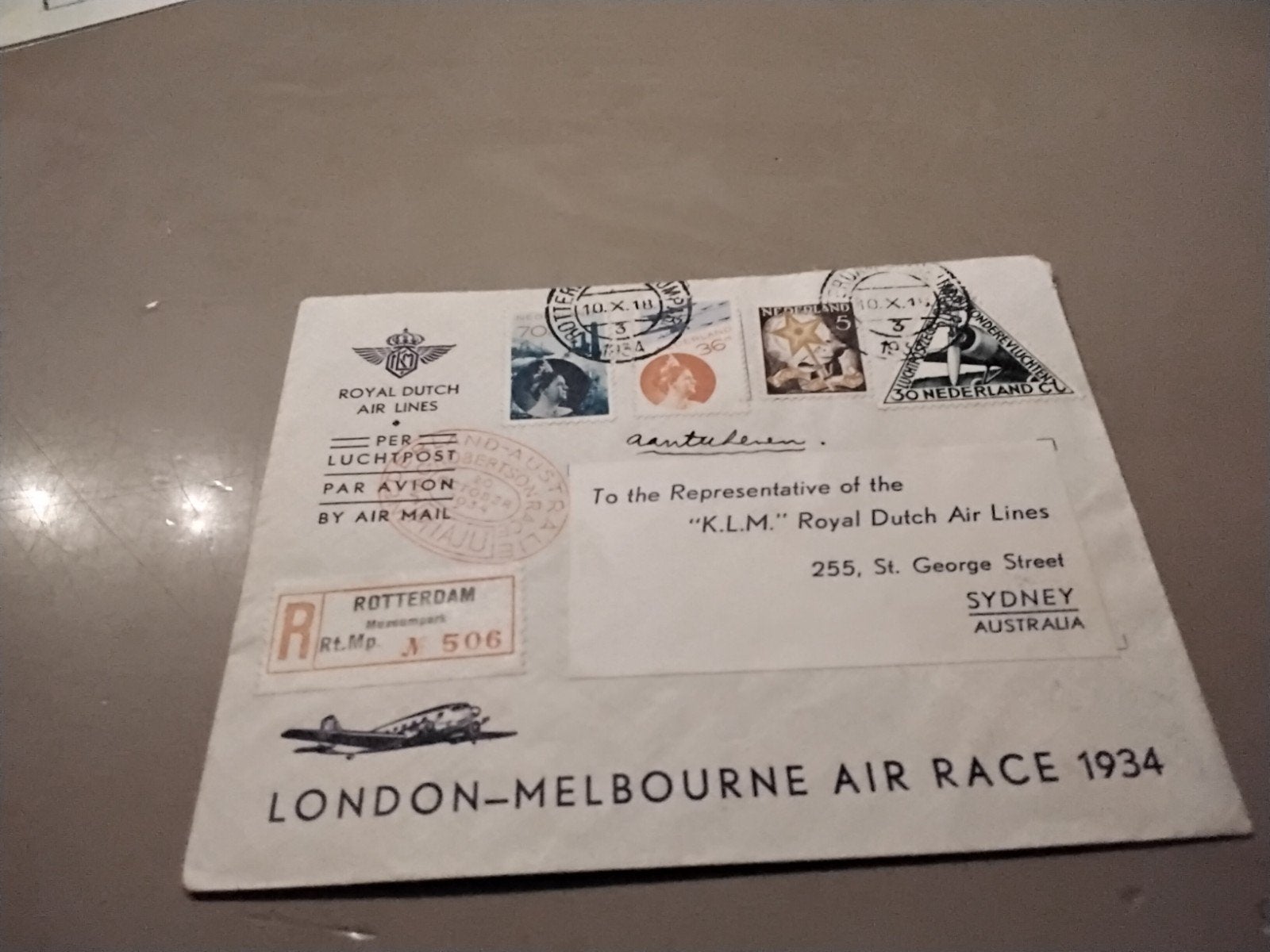 KLM Uiver Mac Robertson Race 1934 20 oktober 1934, Verzamelen, Verzenden, Kaart, Foto of Prent