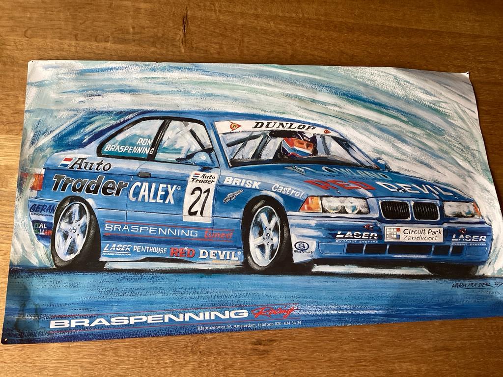 Poster BMW E36 Raceauto Ron Braspenning, Ophalen of Verzenden