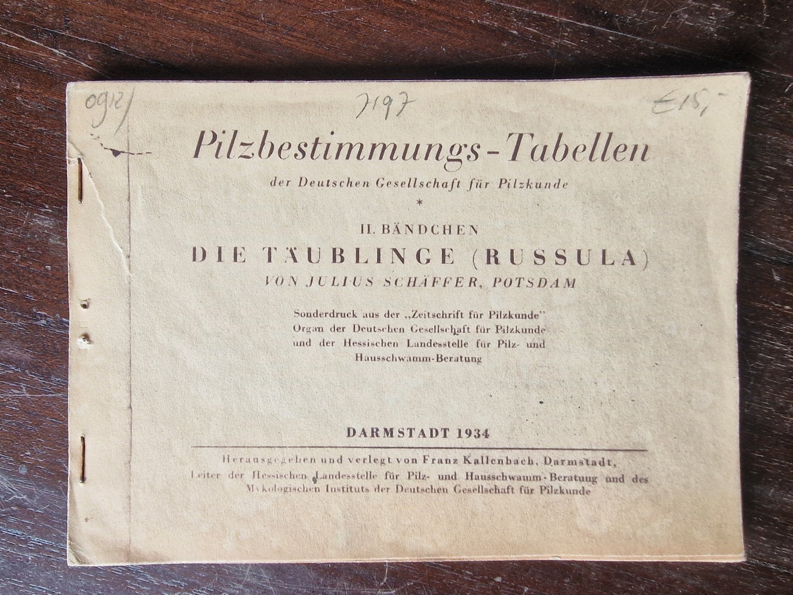 Pilzbestimmungs-Tabellen: Die Täublinge (Russula) - 1934, Ophalen of Verzenden, Gelezen, Natuur algemeen, Julius Schäffer