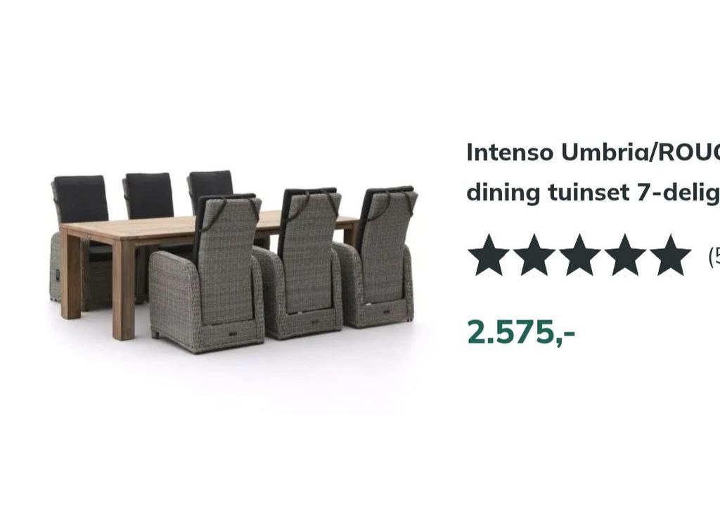 Rhino tuintafel met 6 stoelen van Intenso Umbria., Overige materialen, Gebruikt, 6 zitplaatsen, Ophalen of Verzenden
