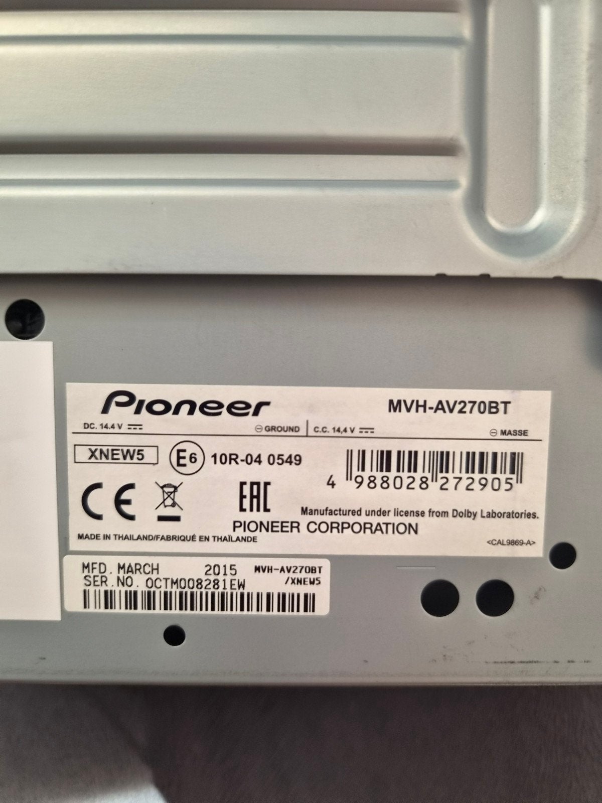 Pioneer MVH-AV270BT Autoradio met touchscreen, Ophalen of Verzenden, Gebruikt