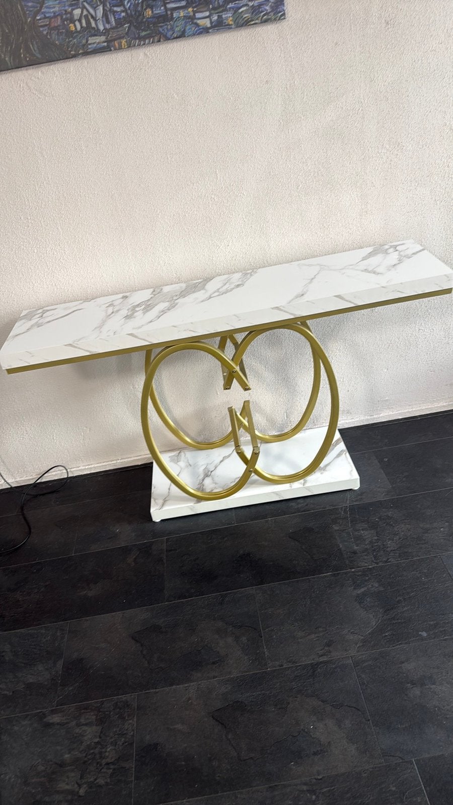 Luxe sidetable / haltafel marmer look met gouden, Ophalen, 100 tot 150 cm, Zo goed als nieuw, 25 tot 50 cm