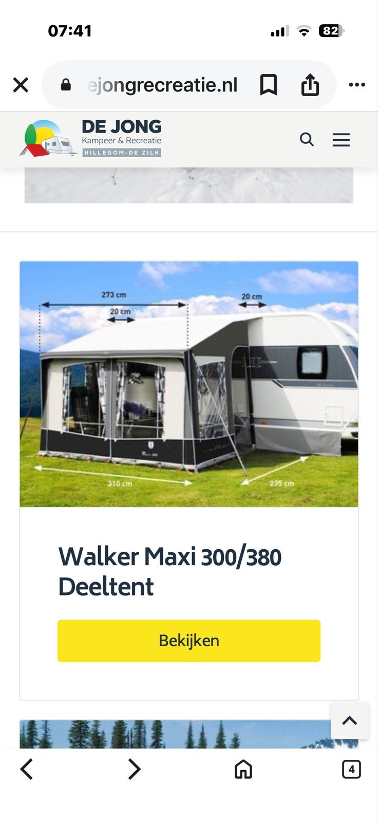 Walker Maxi 300/380 Deeltent - Nieuwstaat, Ophalen, Zo goed als nieuw