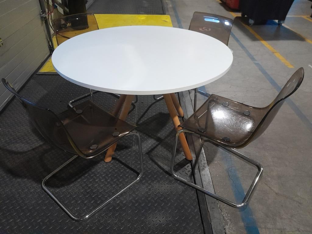 Witte ronde tafel 120cm met 4 retro stoelen ⁷, Ophalen, Rond, Vier personen, 100 tot 150 cm