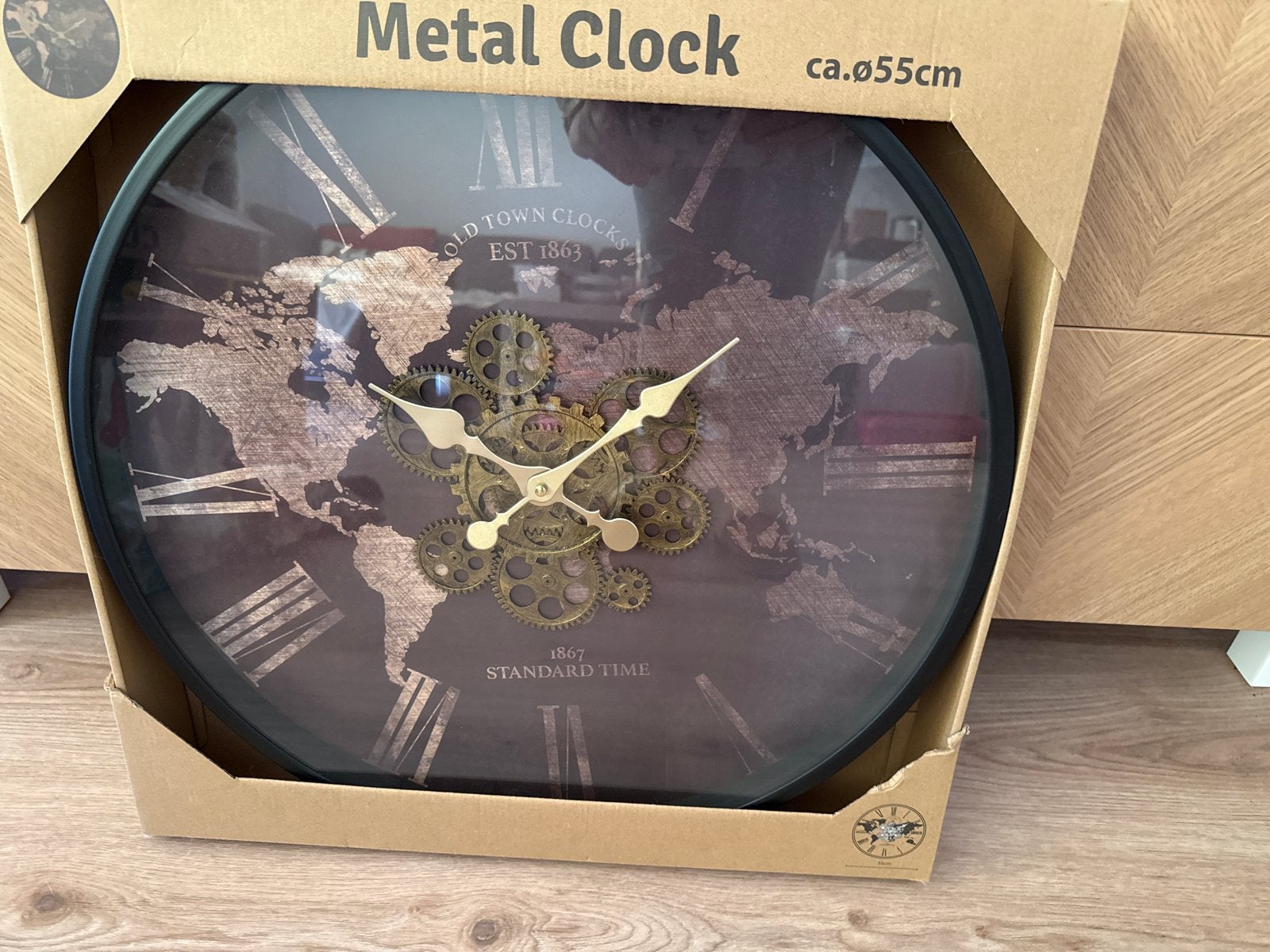 Grote metalen wandklok met tandwielen - ca. 55cm, Ophalen, Wandklok, Zichtbaar uurwerk, Analoog