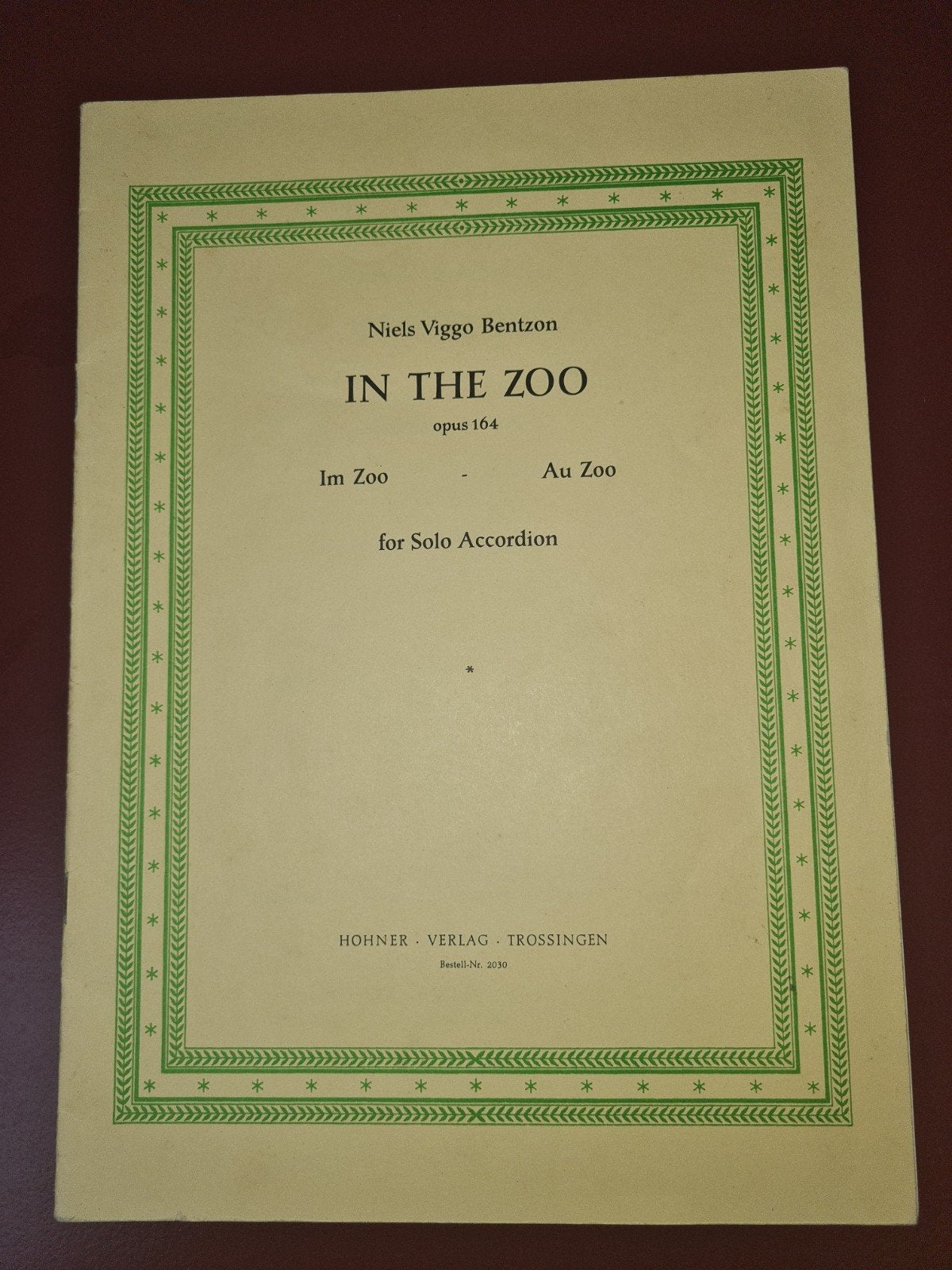 Niels Viggo Bentzon - In The Zoo - Accordeon bladmuziek, Gebruikt, Klassiek, Ophalen of Verzenden, Artiest of Componist