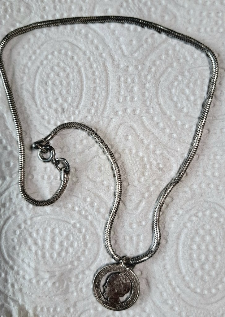 Zilveren hanger en armband 10 cent, Ophalen of Verzenden, Gebruikt, Zilver, Zilver
